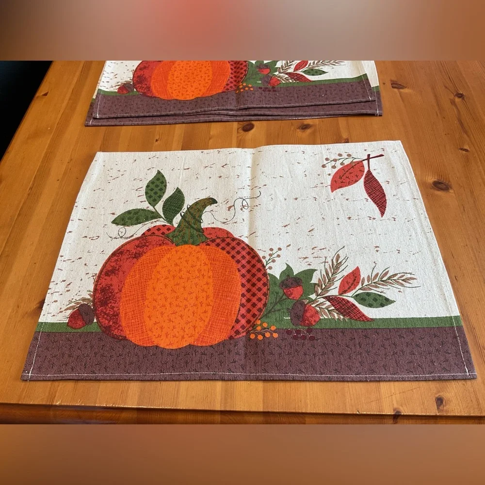 FALL PLACEMATS PUMPKIN PATCH LEAVES HARVEST NEW LOT OF 4 ORANGE GREEN BROWN Y2K